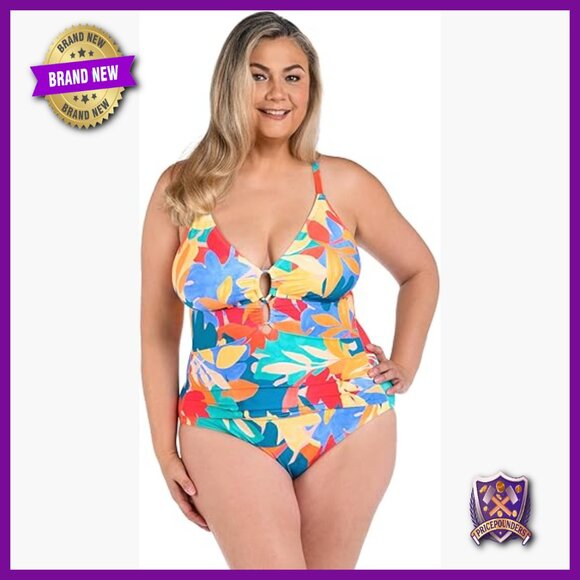 Plus Size One Piece Swimsuit with Underwire Lace Up Front Shirred Body